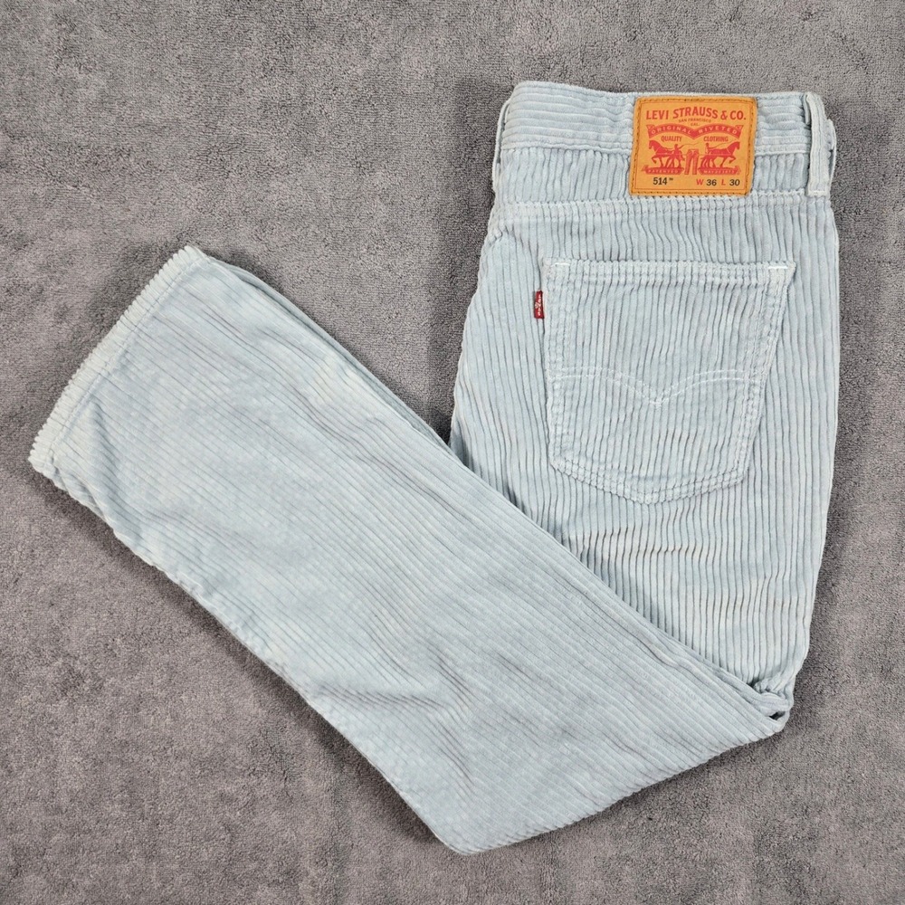 Levi's 514 Straight Fit Corduroy Pants Mens 36x30 Blue Gray Light Wash Cords 36